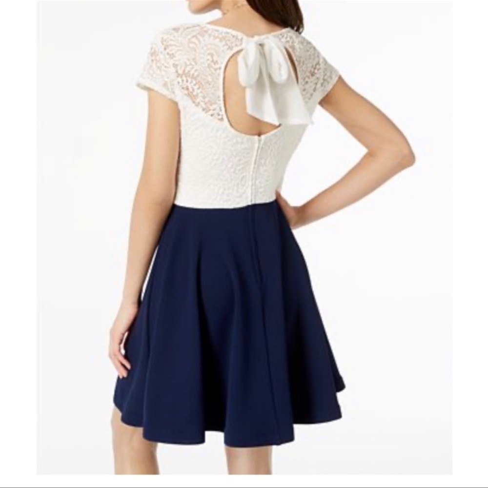 B. Darlin junior white/navy blue dress